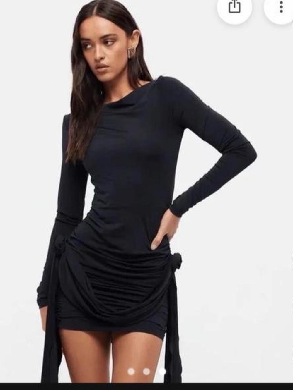 Lioness Black Long-Sleeve Ruched Mini Dress